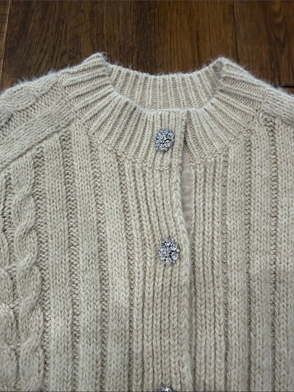 Ann Taylor Ivory Cable Knit Crystal-Button Cardigan - Picture 3 of 9